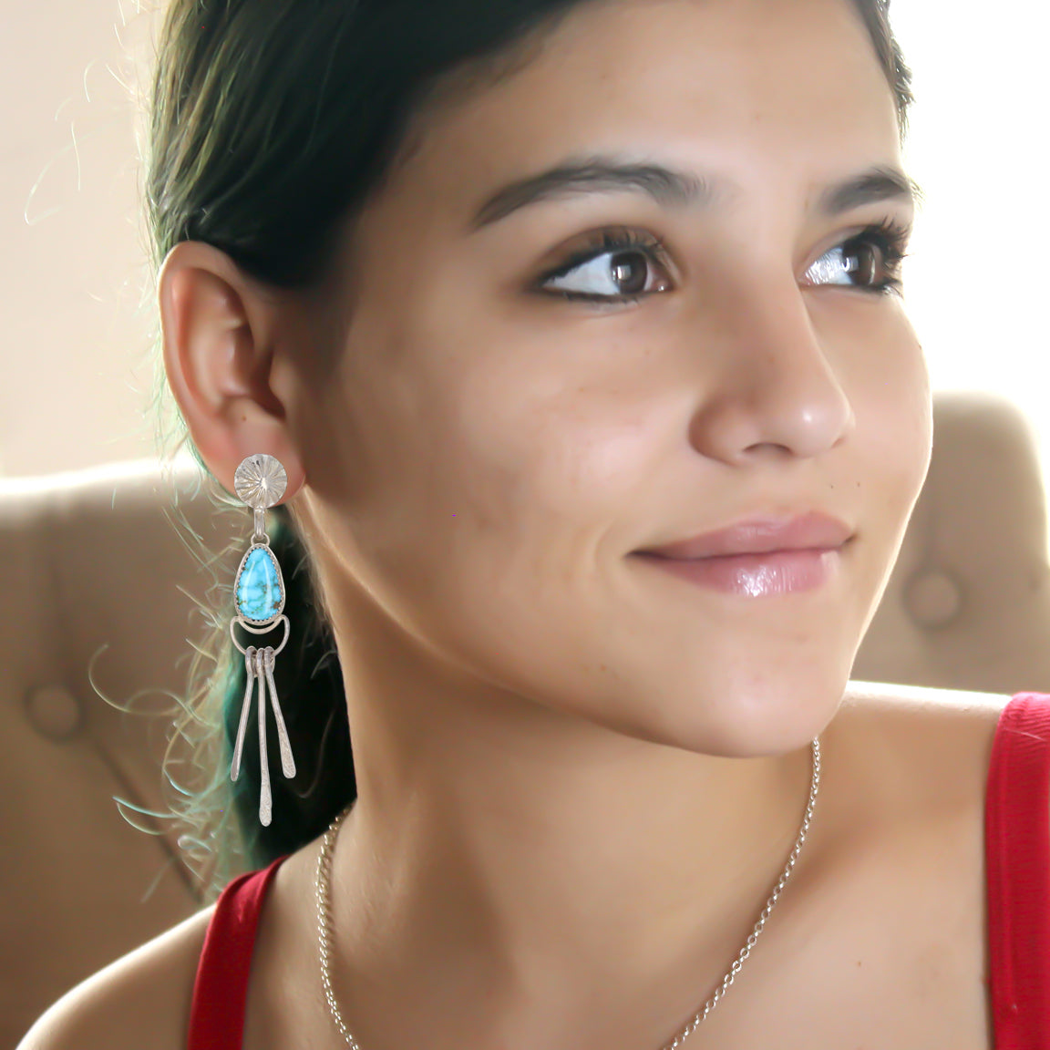 AAA Kingman Turquoise Moon Earrings Dangles Southwest