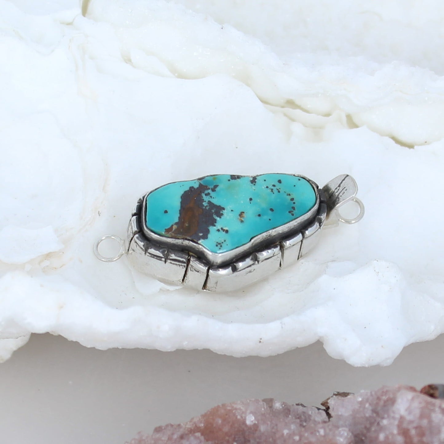 Mexican Turquoise Clasp Large Sterling Light Teal Blue -NewWorldGems