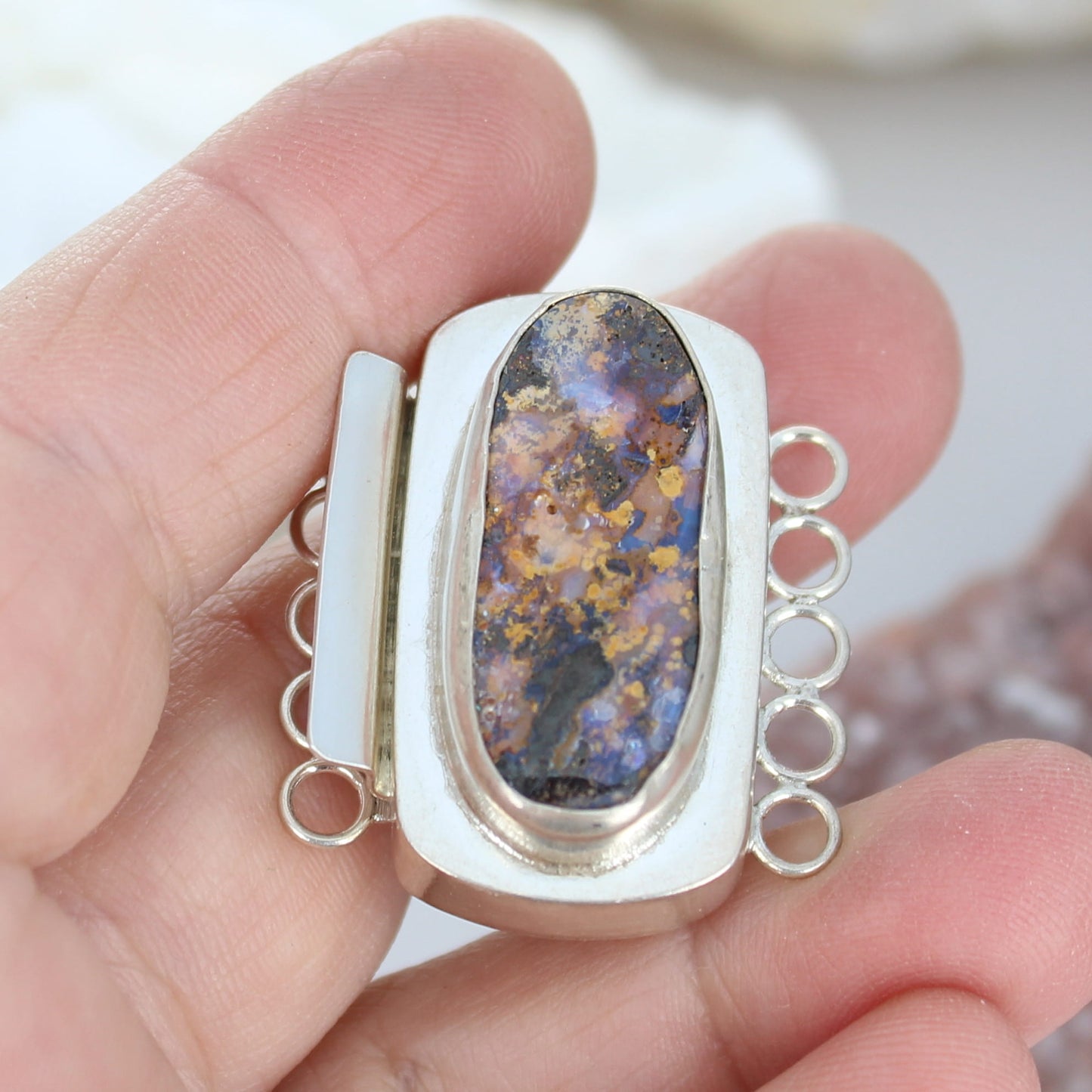 Large Australian Golden Boulder Opal Clasp Sterling 5 Strand #2 -NewWorldGems
