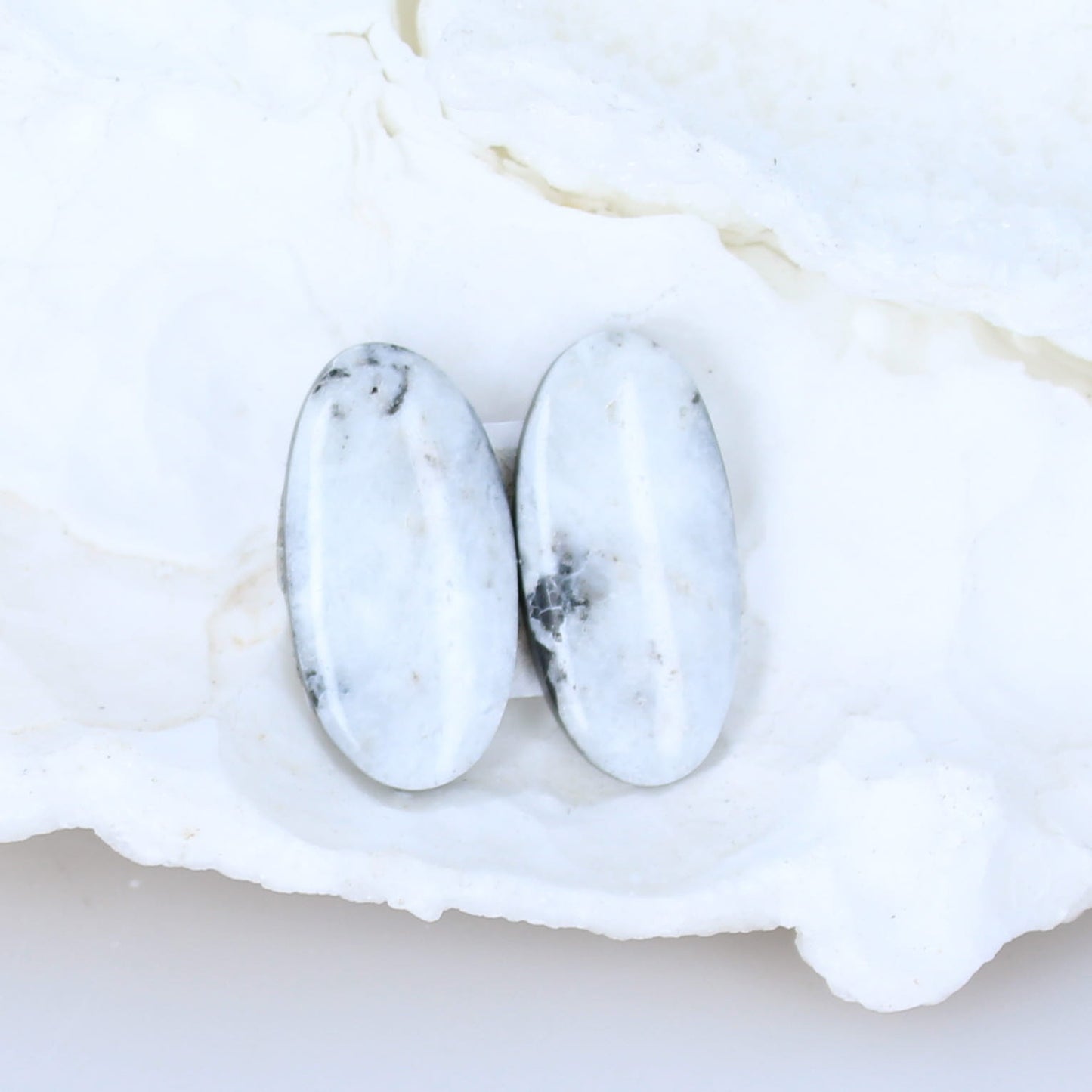 Rare White Buffalo Turquoise Cabochon Pair Components 26.7x14.4mm -NewWorldGems