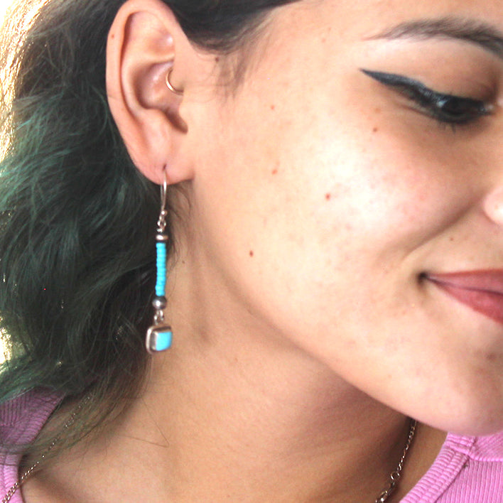 Beaded Sleeping Beauty Turquoise Earrings Sterling Silver Drops