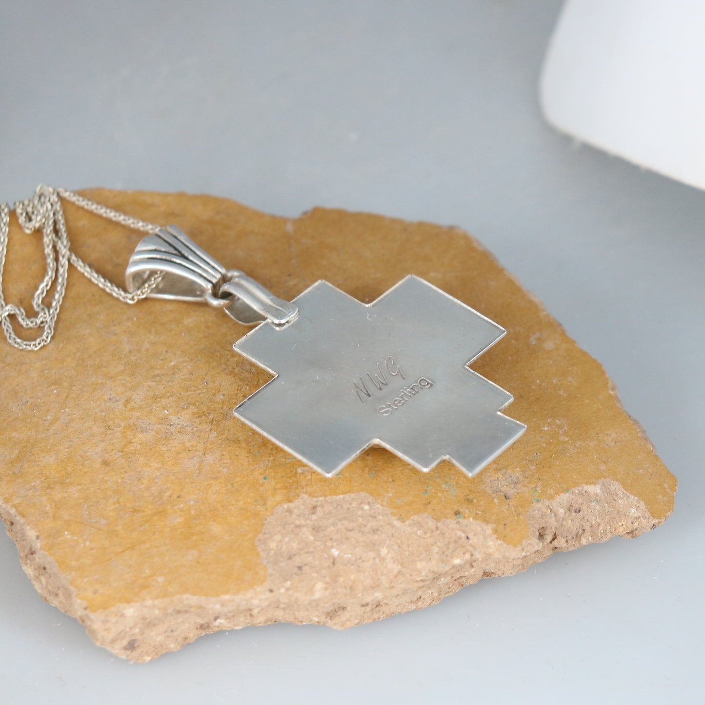 Carico Lake Turquoise Cross Pendant With Anasazi Pottery