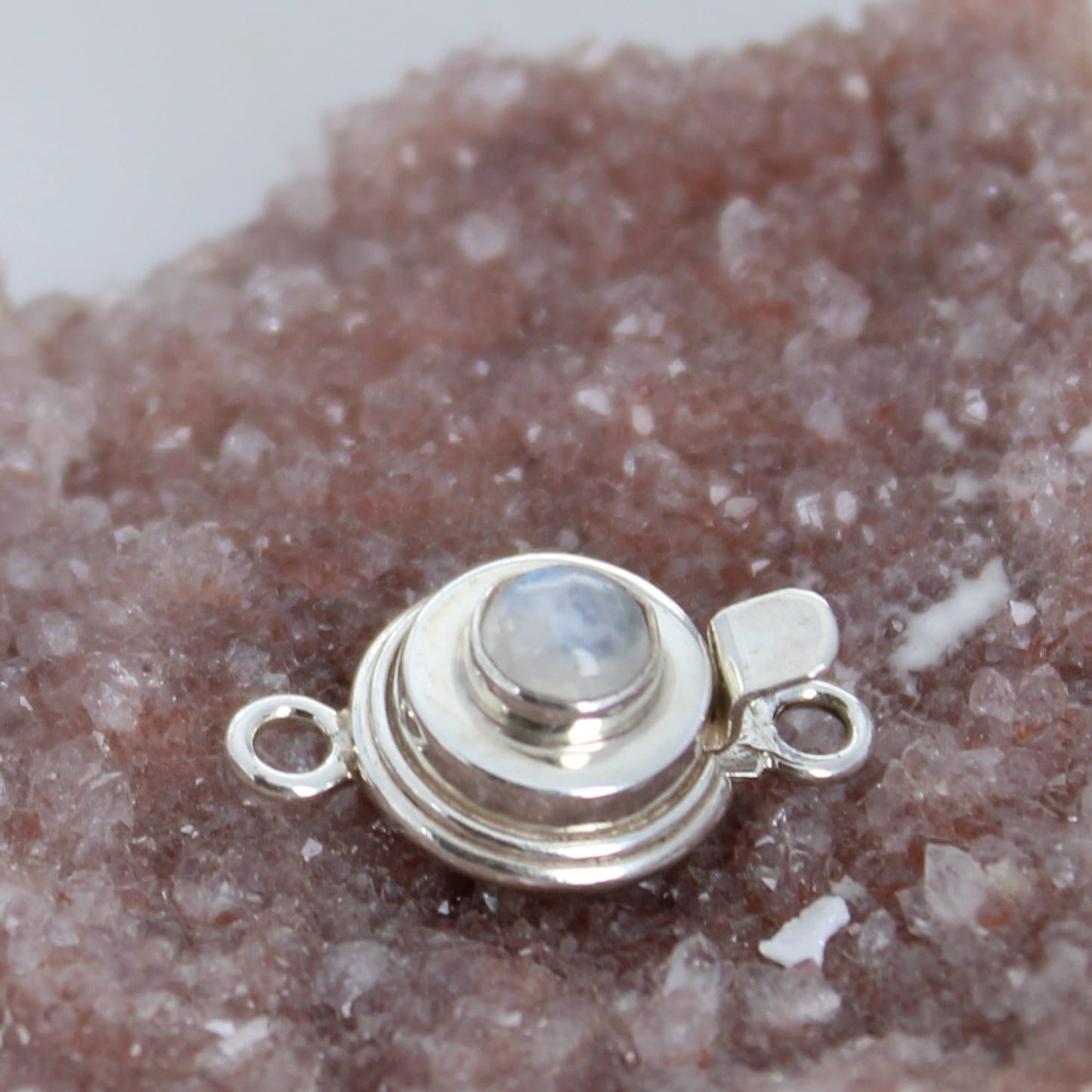 Rainbow Moonstone Clasp Sterling Round 6mm Classic Style