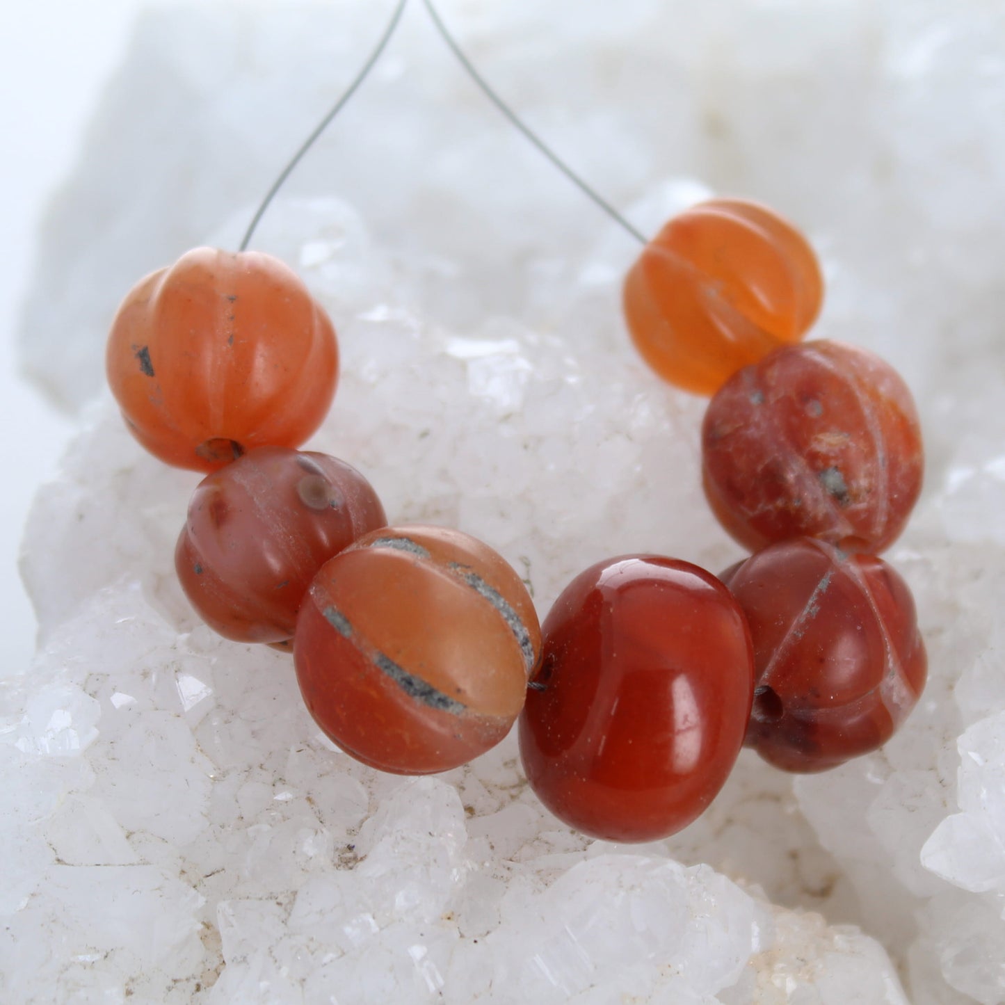 TIBETAN CARNELIAN BEAD Assortment Antique Carnelian Carved 7 Pc -NewWorldGems