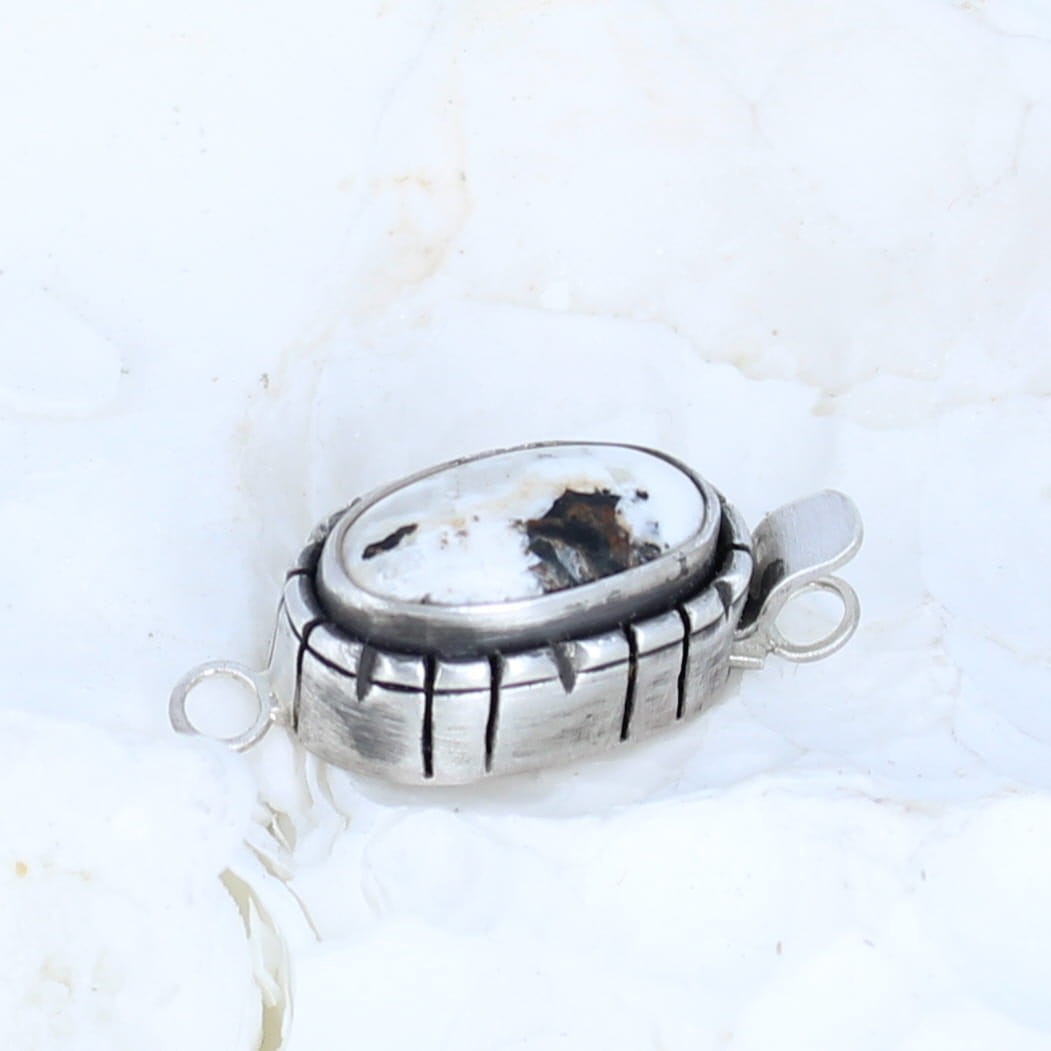 White Buffalo Clasp Sterling 18x8mm Southwest Elongated Shape -NewWorldGems