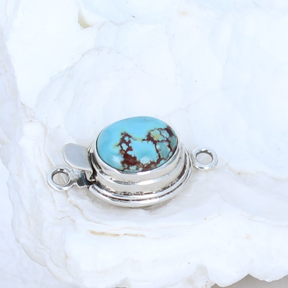 Kazakhstan Turquoise Clasp Classic Sterling Setting 11x14mm -NewWorldGems
