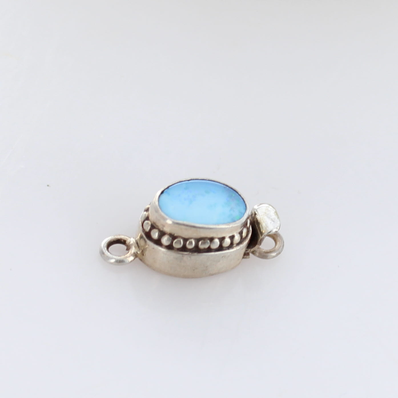 Australian Opal Clasp Sterling Ethereal Blue Doublet 7x9mm