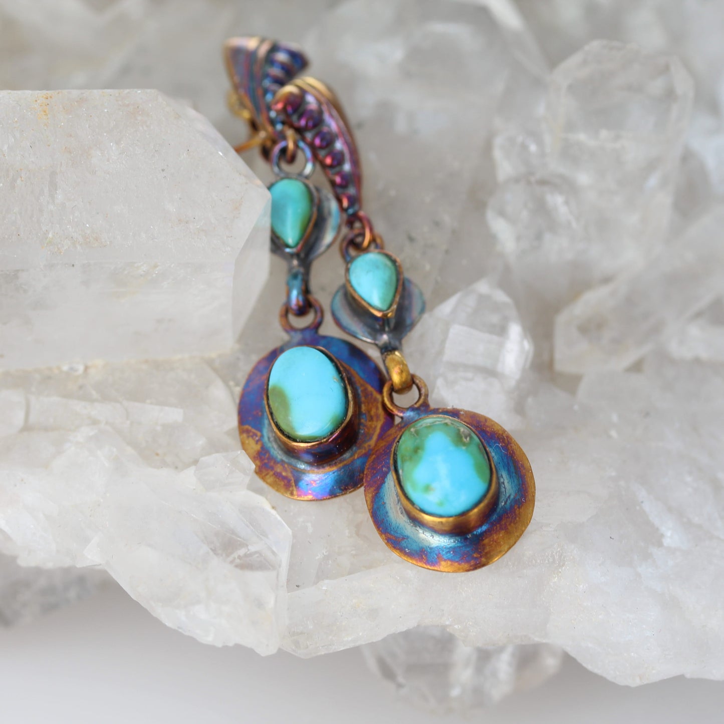 Rainbow Oxidized 2 Stone Sonoran Mountain Turquoise Earrings Sterling