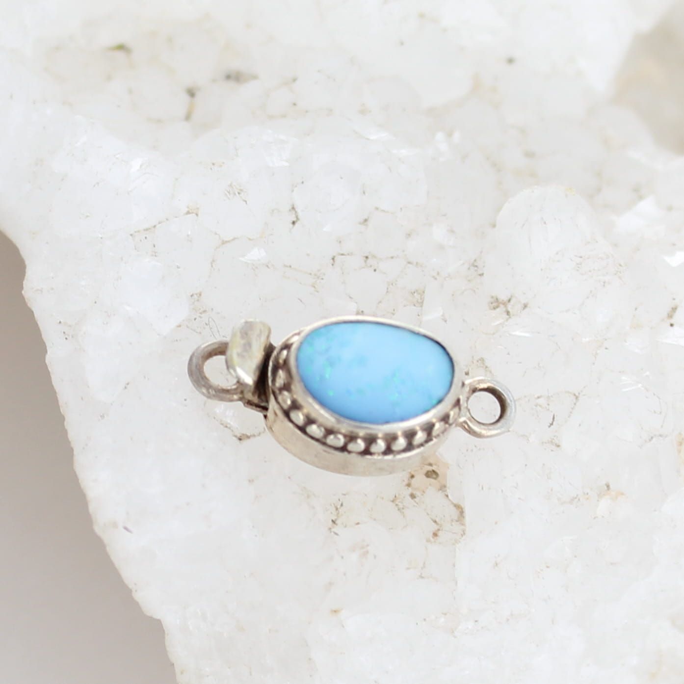 Australian Opal Clasp Sterling Ethereal Blue Doublet 7x9mm