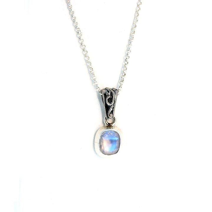 Leannas Blue Moonstone GEMSTONE PENDANT Charm Necklace Faceted 18"