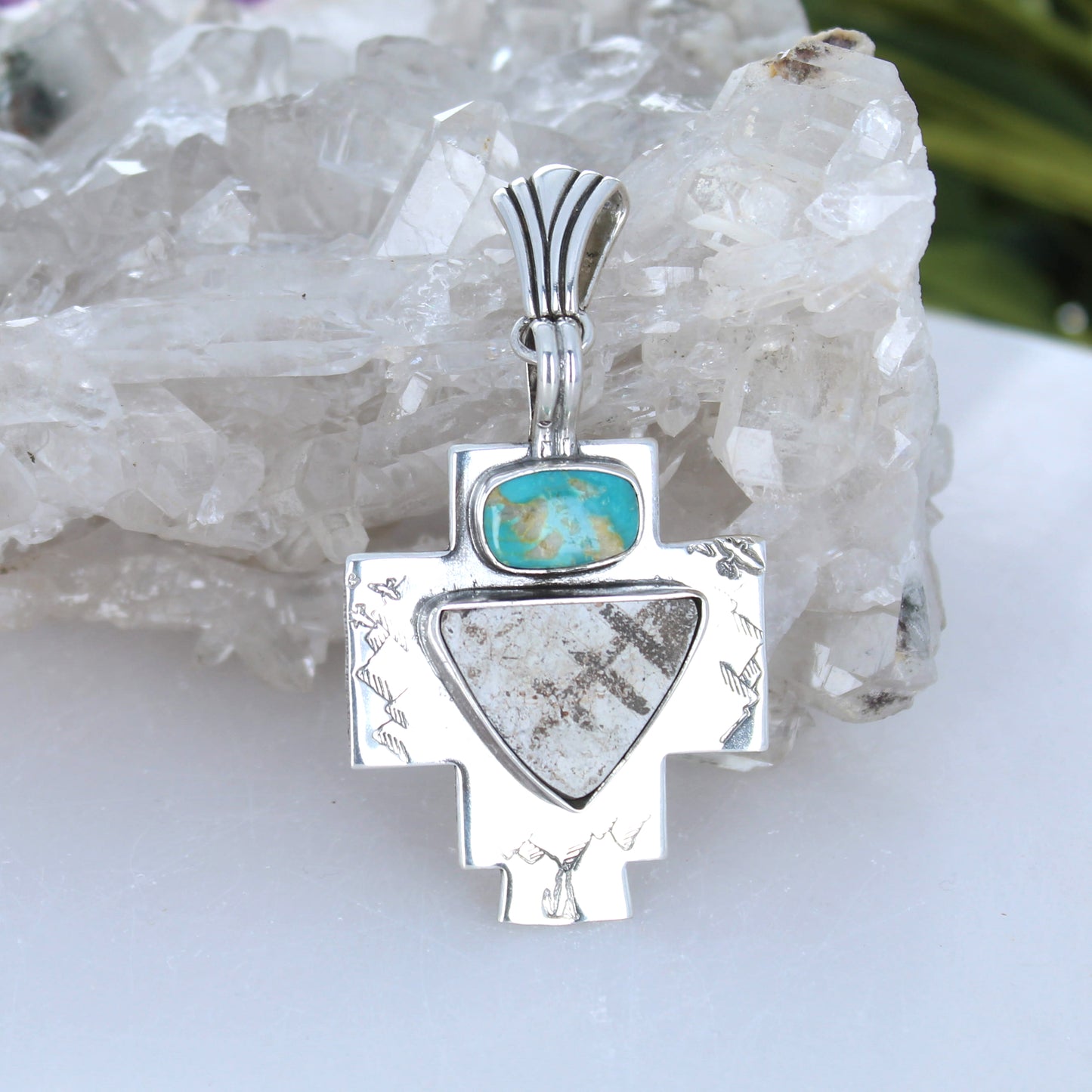 Carico Lake Turquoise Cross Pendant With Anasazi Pottery