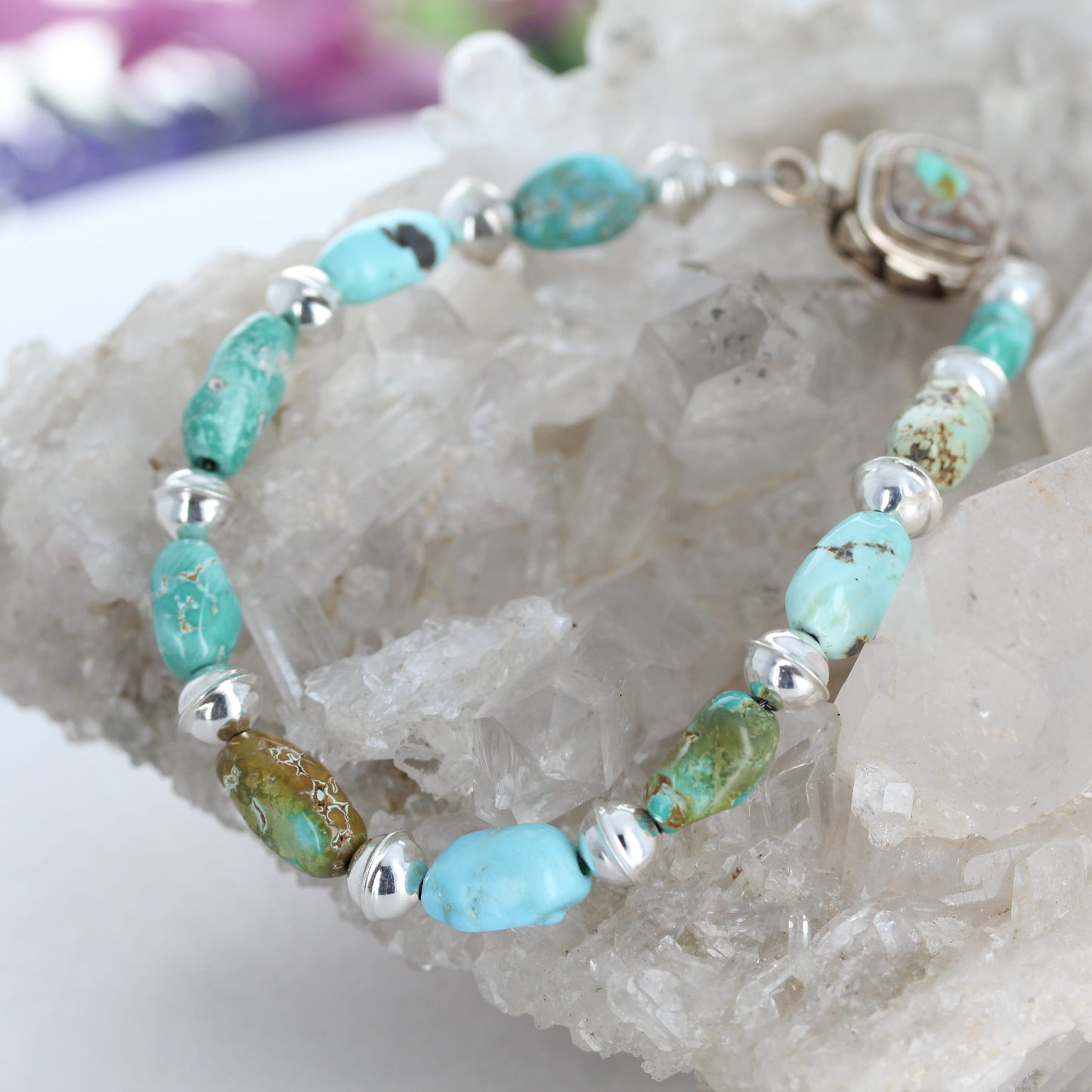 AAA Carico Lake Turquoise Bracelet Sterling Silver Navajo Pearls NewWorldGems