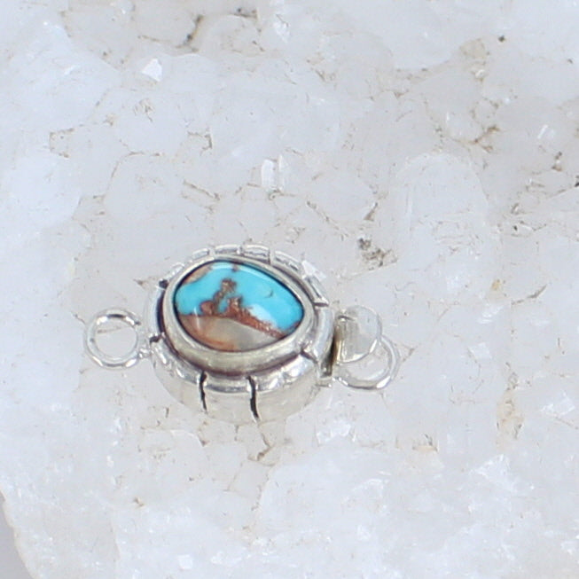 Pilot Mountain Turquoise Clasp Sterling 6x8mm Southwest Style #1 -NewWorldGems