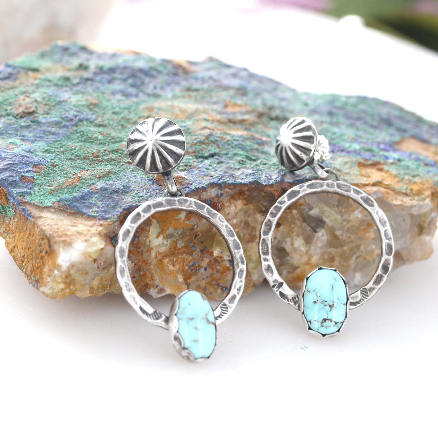 DRY CREEK TURQUOISE Earrings Southwest Rare American Turquoise Hoops