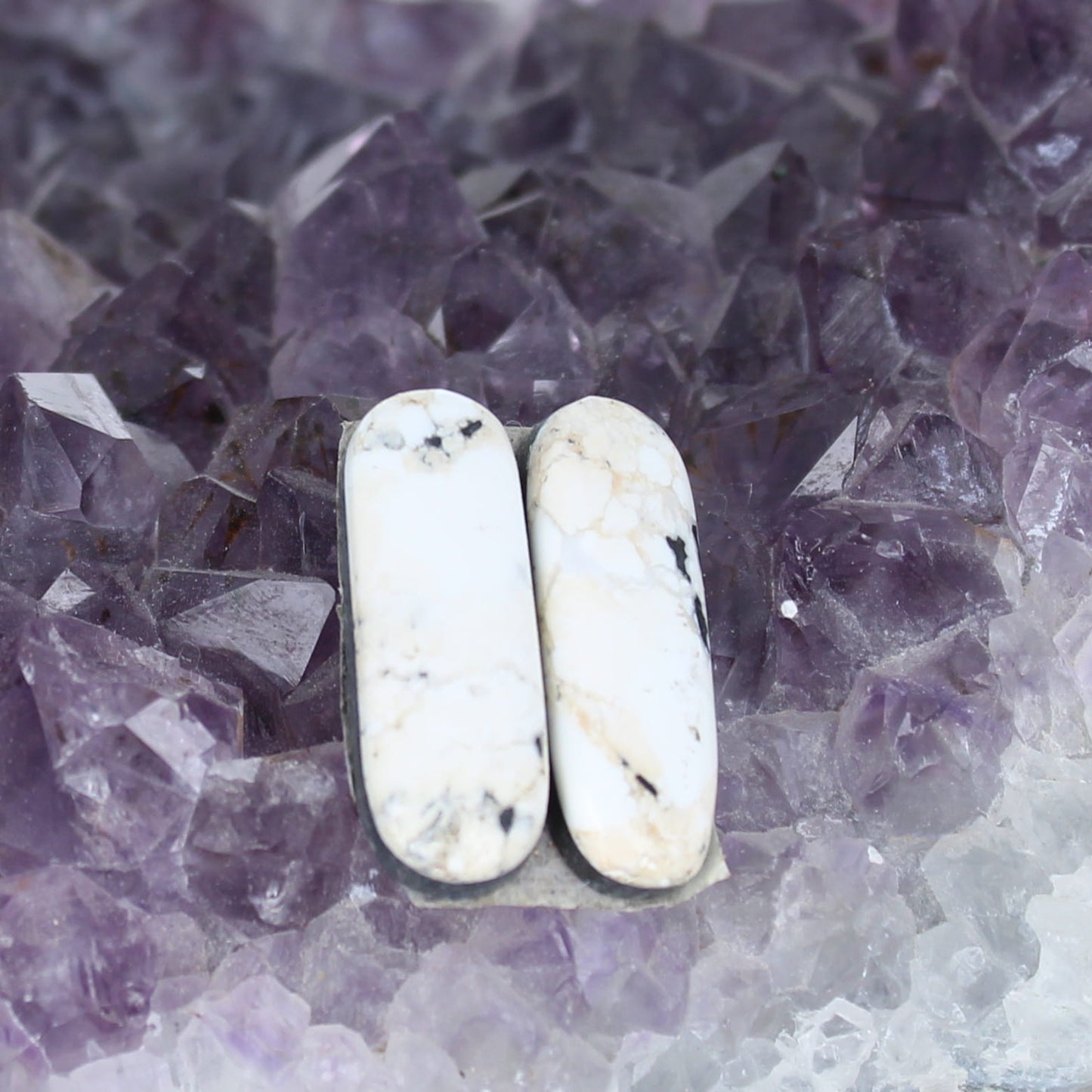 Rare White Buffalo Turquoise Cabochon Pair Components 24x8.8mm -NewWorldGems