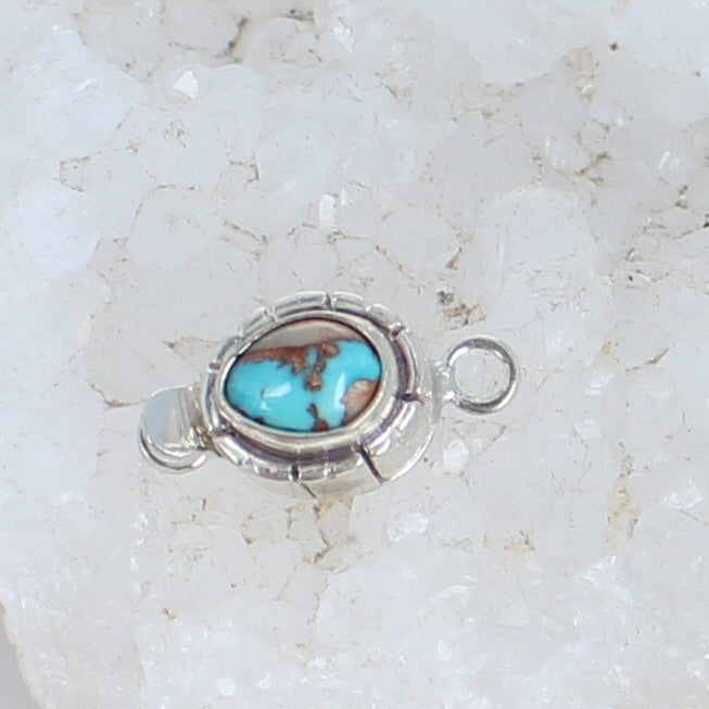 Pilot Mountain Turquoise Clasp Sterling 6x8mm Southwest Style #1 -NewWorldGems