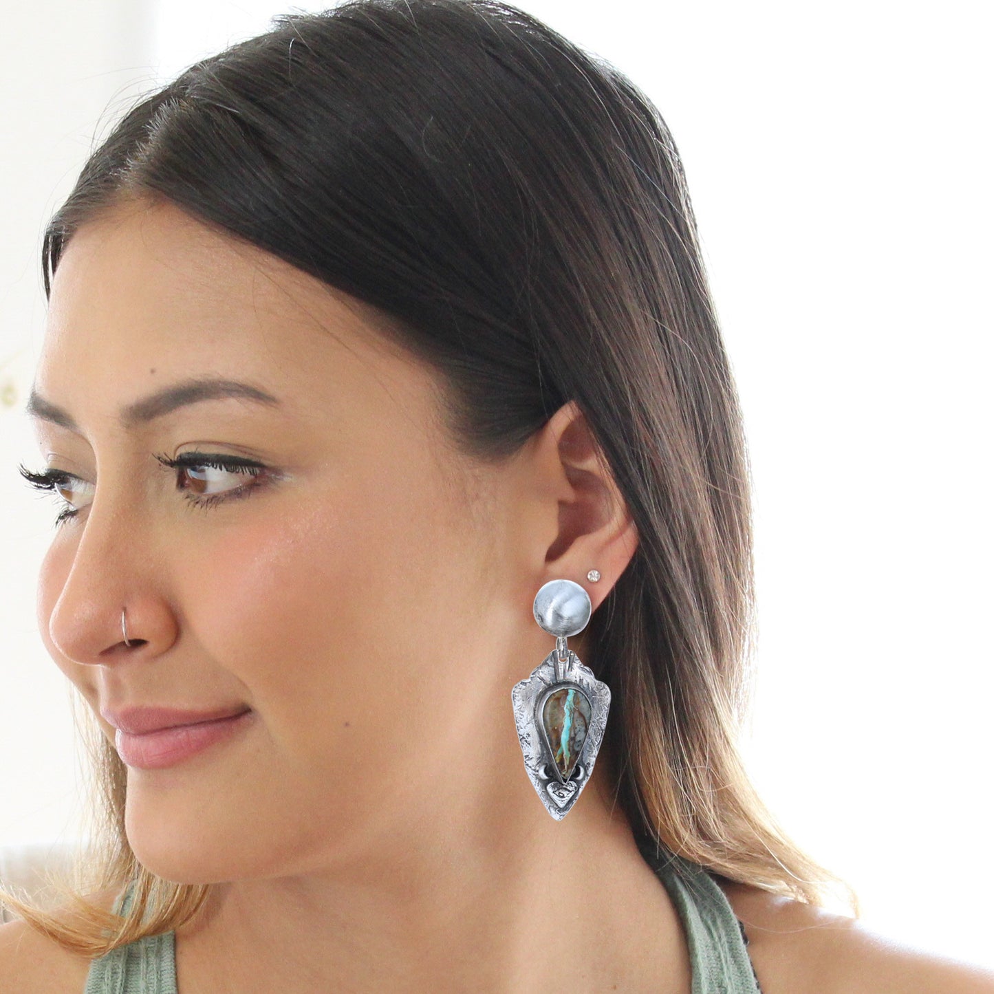 Sterling Silver Arrowhead Earrings with Royston Nevada Turquoise -NewWorldGems