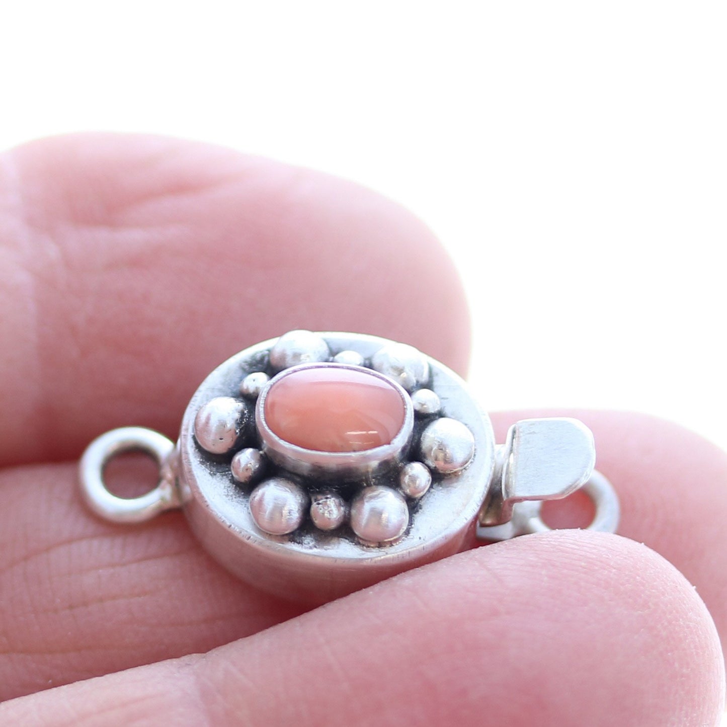 Salmon Coral Clasp Sterling Ball Design 4X6mm -NewWorldGems