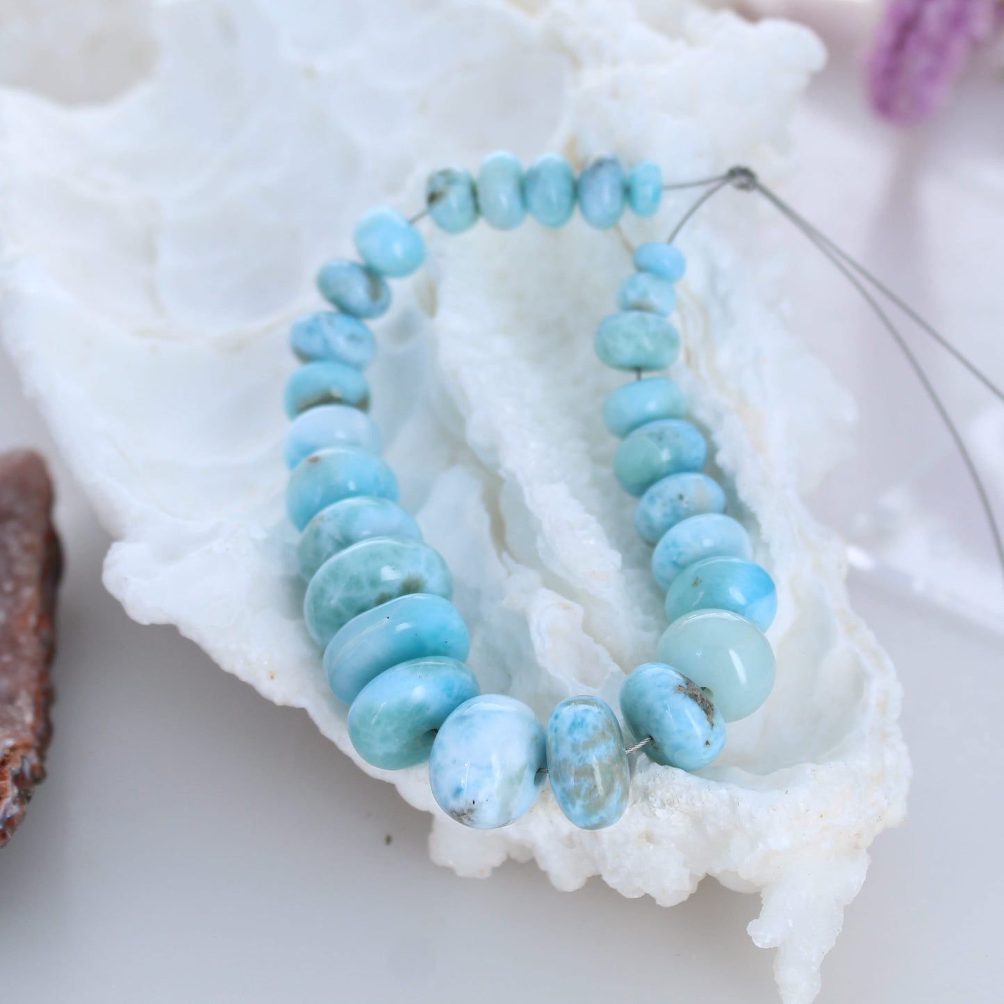 Large LARIMAR Rondelle Beads Set 6.5" -NewWorldGems