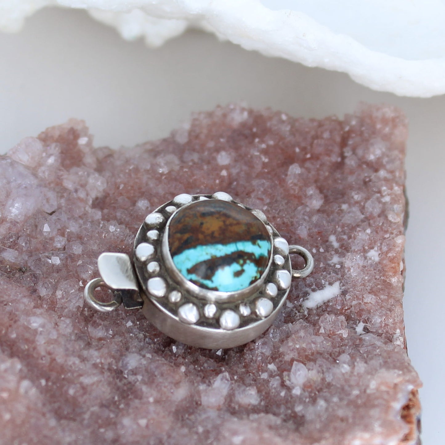 Blue Moon Turquoise CLASP Sterling 12mm Round Ball Design -NewWorldGems