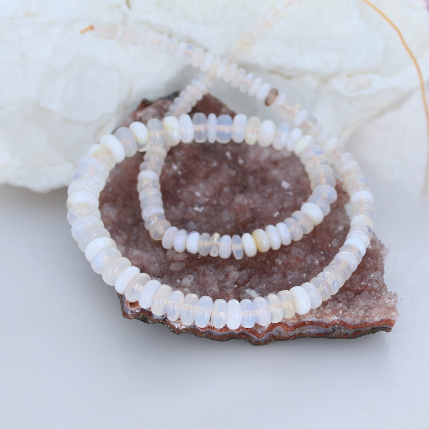 Mexican Opal Beads Rondelles White Cream Pale Apricot -NewWorldGems