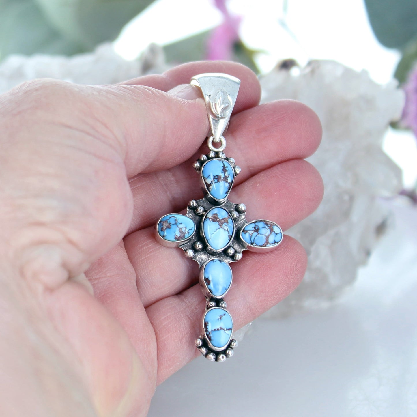 Baby Blue Kazakhstan Turquoise Cross Pendant Sterling Silver