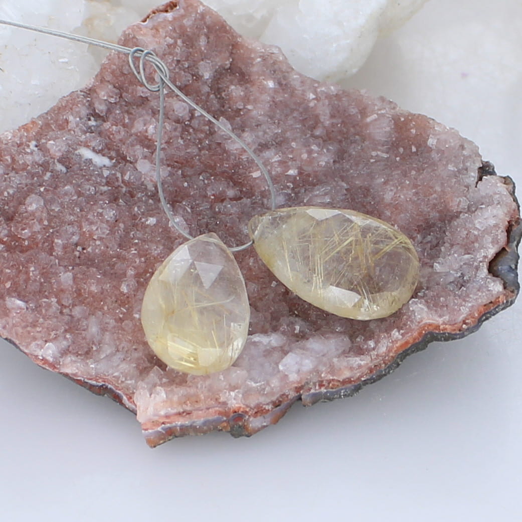 Faceted Rutilated Quartz 25x15mm Teardrop Pendants -NewWorldGems
