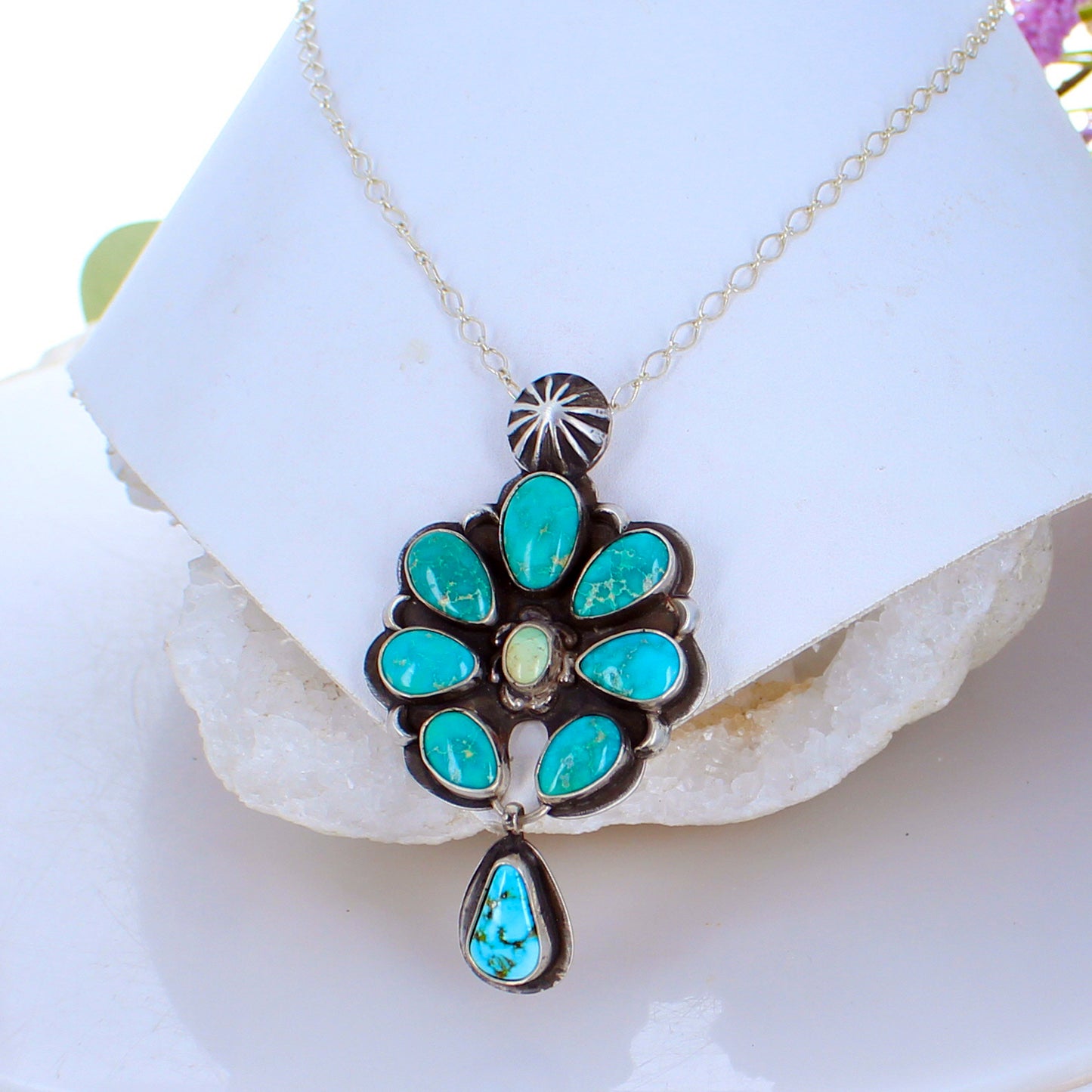 Emerald Valley Turquoise Naja Moon Pendant Sterling with Kingman Turquoise -NewWorldGems