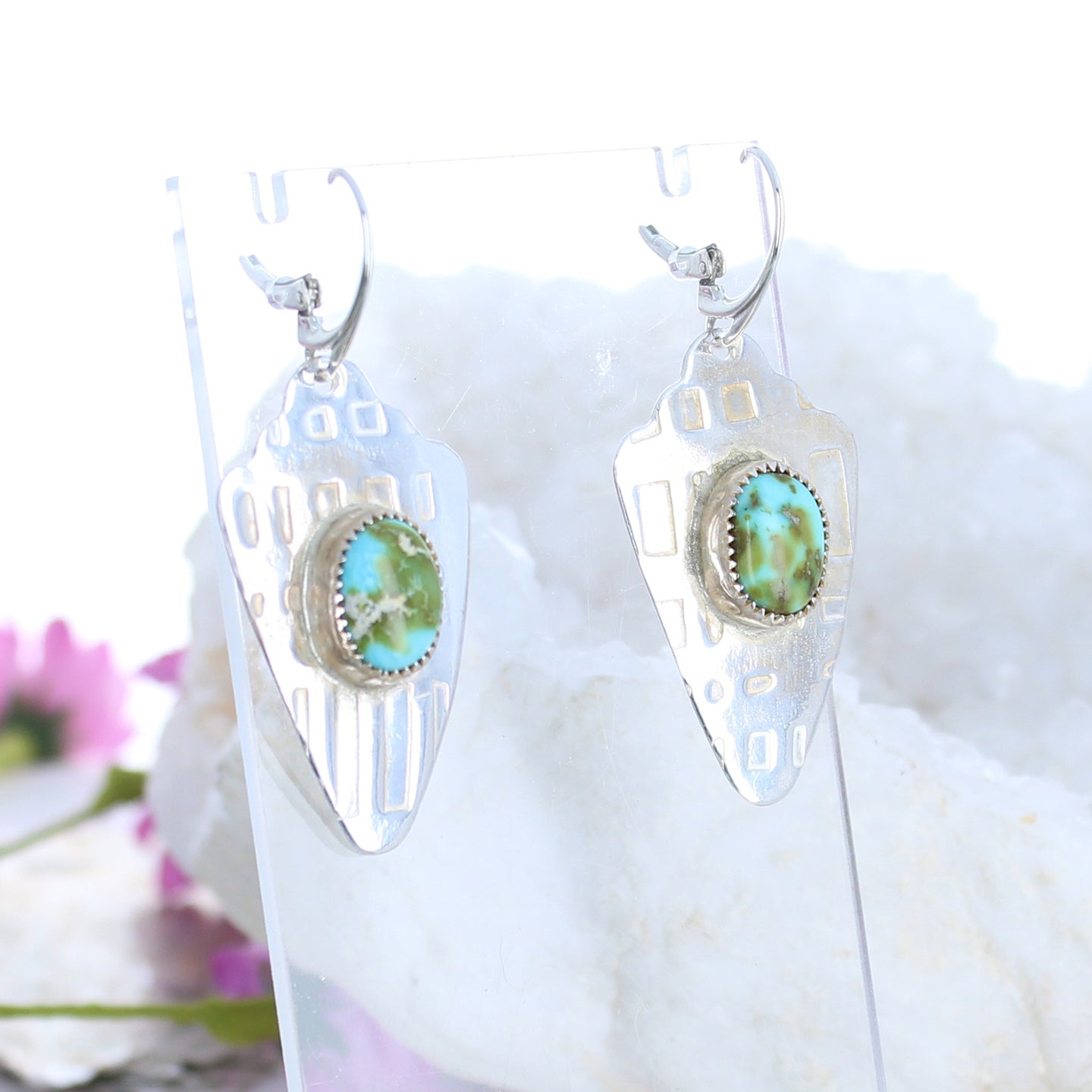 Sterling Silver Arrowhead Earrings with Sonoran Turquoise