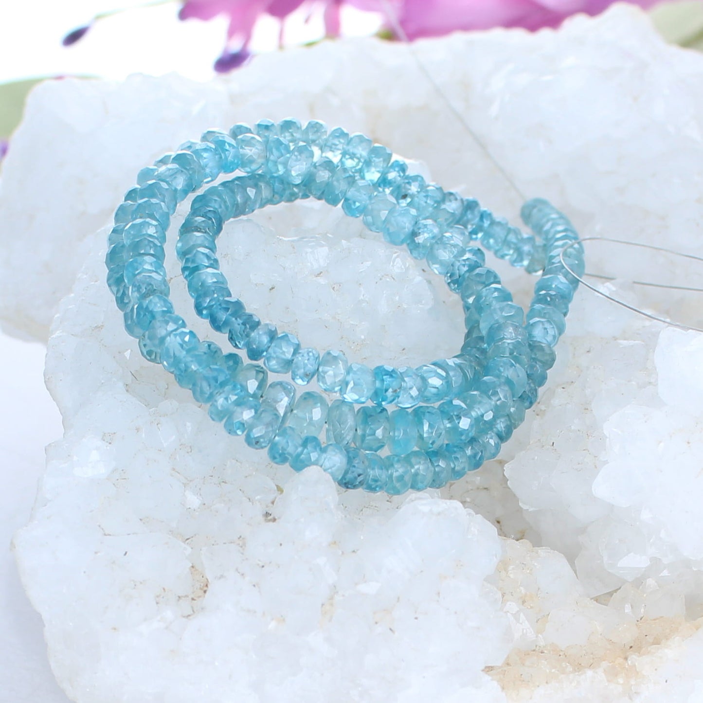 Zircon Beads AAA Faceted Graduated Rondelles Blue -NewWorldGems