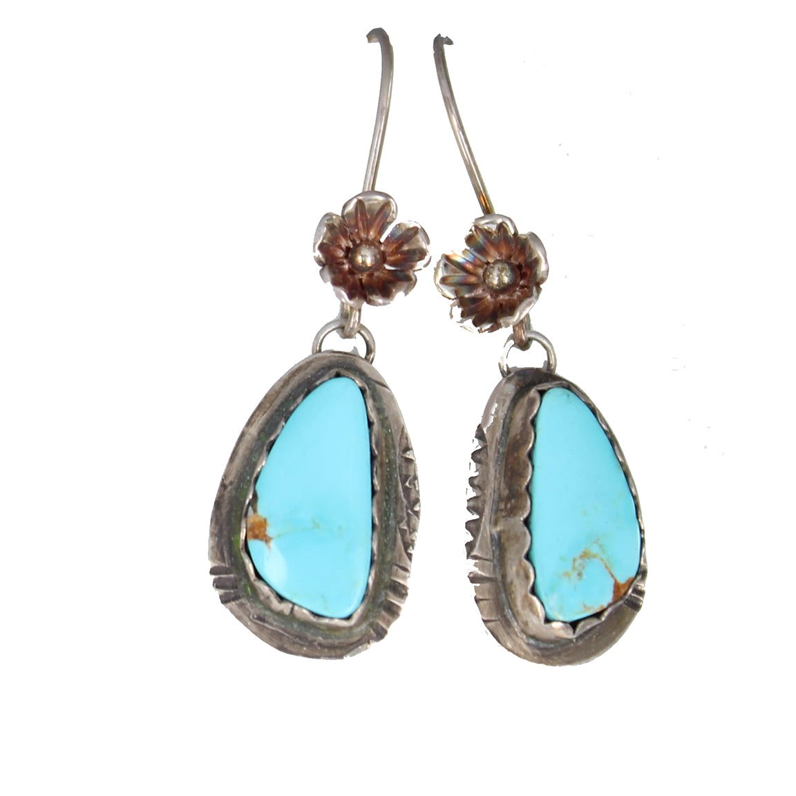 Beautiful Kingman Turquoise Earrings Sky Blue Southwest Floral