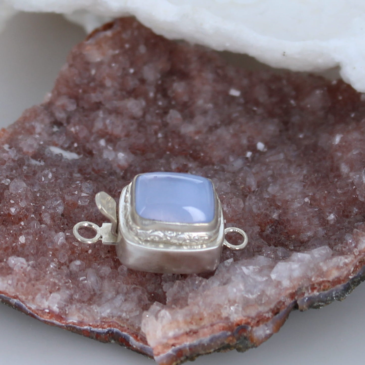 AAA Chalcedony Clasp Cushion Shaped 10X12mm Sterling Silver -NewWorldGems