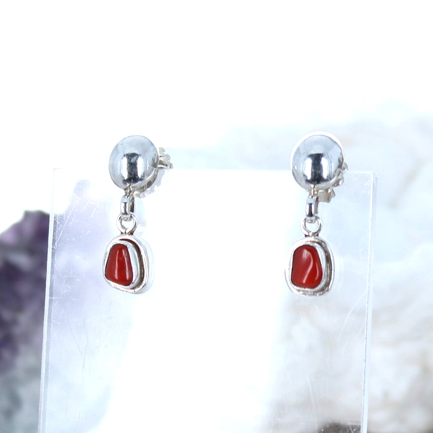 Coral Free Form Mod Earrings Sterling Silver Oval Post Style -NewWorldGems