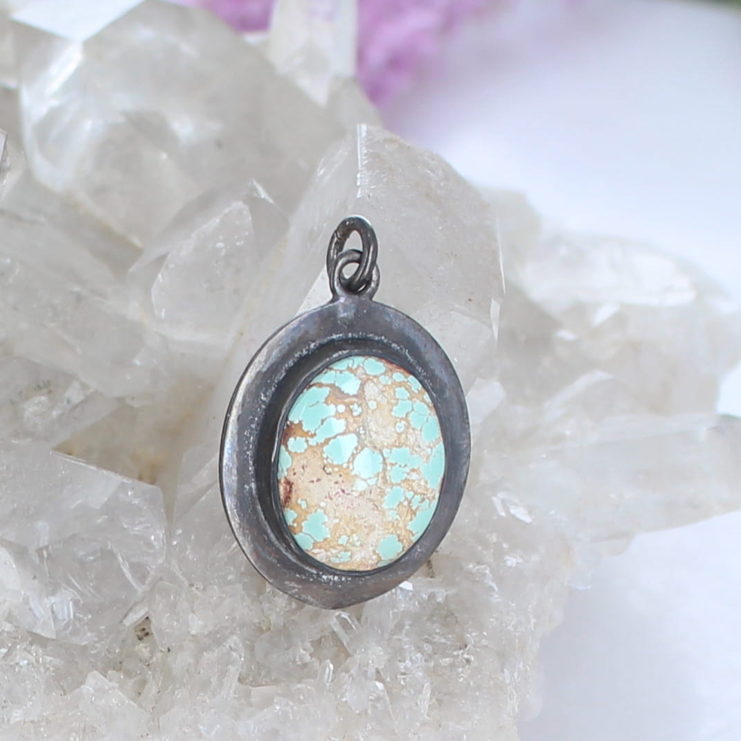 Carico Lake Turquoise Pendant Pseudomorph Clam Oval Oxidized Sterling