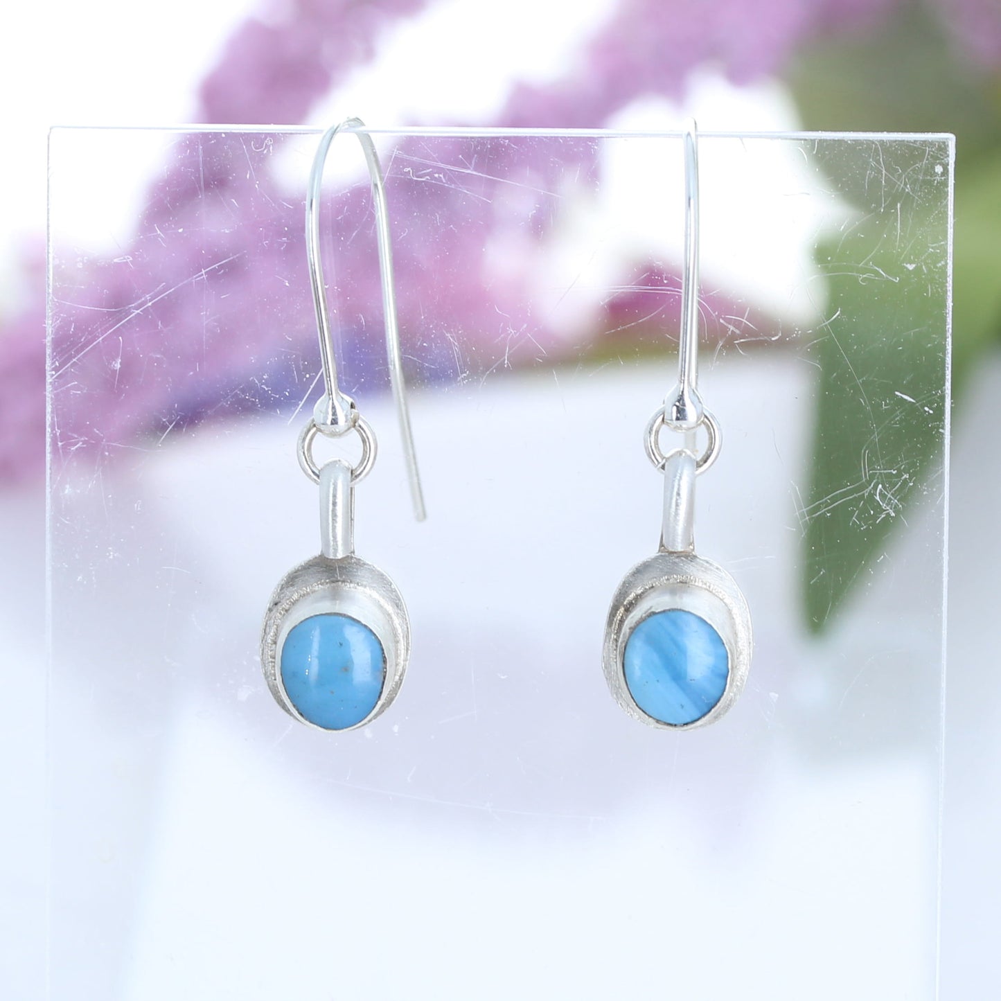 Antique Swedish Glass Iron Ore Sterling Ethereal Blue Earrings