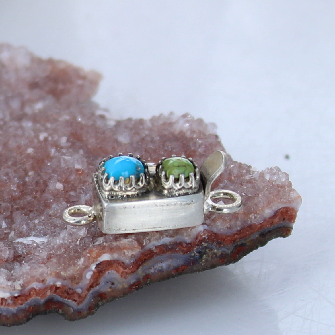 Sonoran Turquoise Clasp 2 Stone Sterling Blue and Green -NewWorldGems
