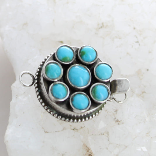 Blue Sonoran Mountain Turquoise Clasp Sterling Silver 8 Stone round