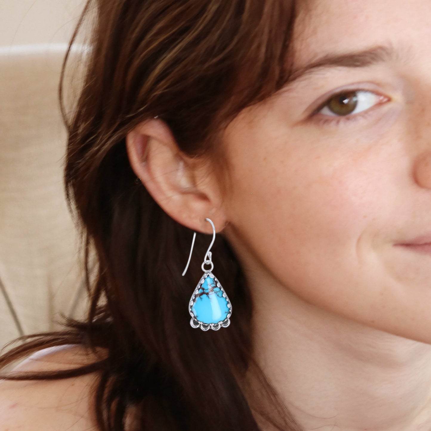 Unique EGYPTIAN TURQUOISE Sterling Moon Earrings