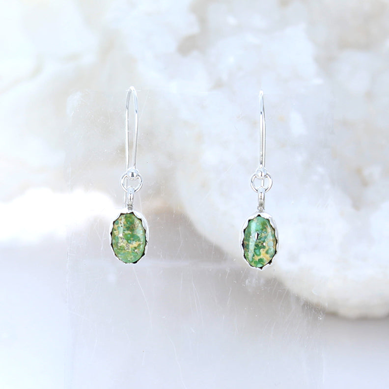 Green Sonoran Gold Turquoise Earrings Sterling Silver Drops
