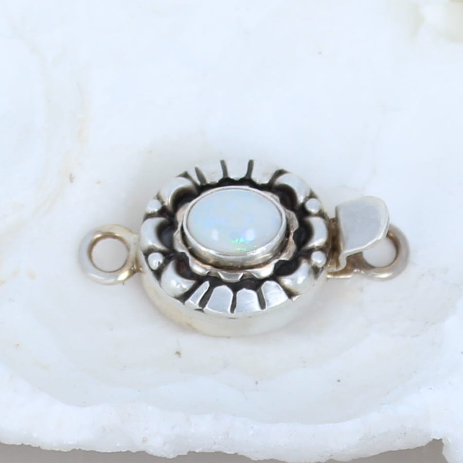 Australian Coober Pedy Opal Clasp Moon Design Sterling Oval -NewWorldGems