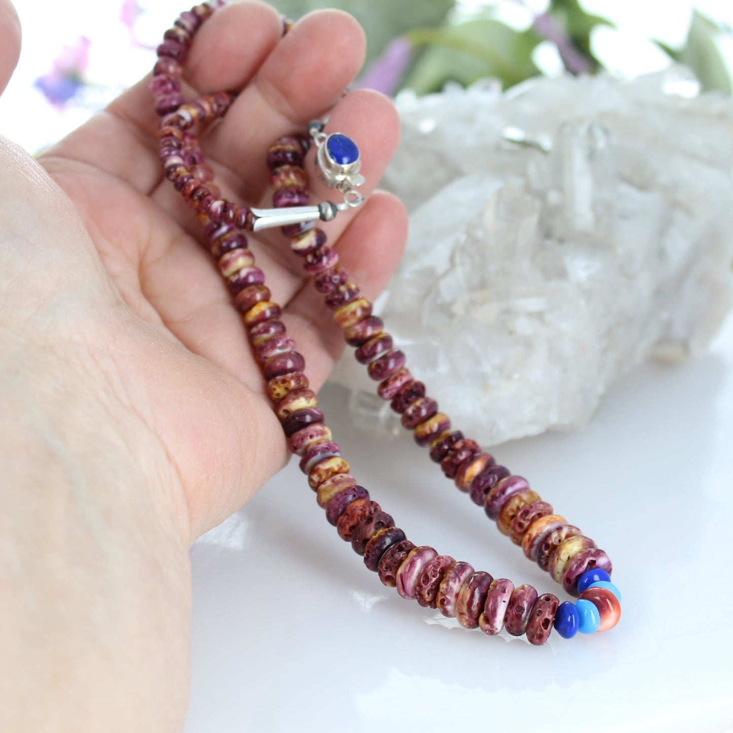 PURPLE SPINY Oyster Lapis Ceruleite Necklace 19"