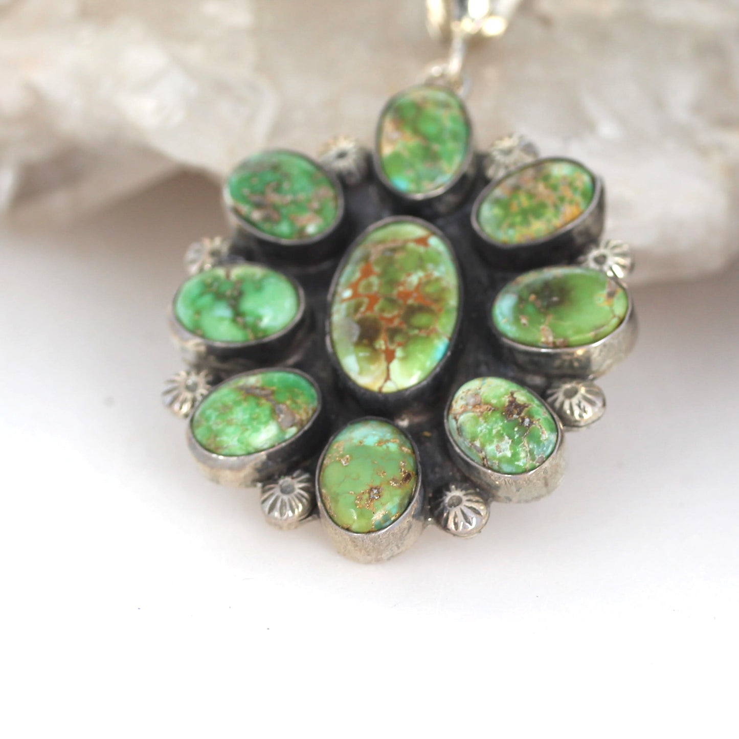 Painterly Catalina Turquoise Pendant Sterling with Southwestern Flowers