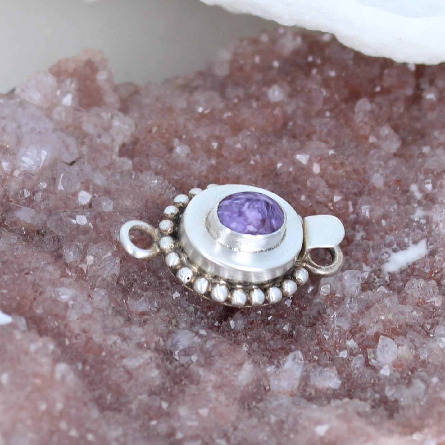 Charoite Clasp Classic Style 5x7mm Oval Sterling -NewWorldGems