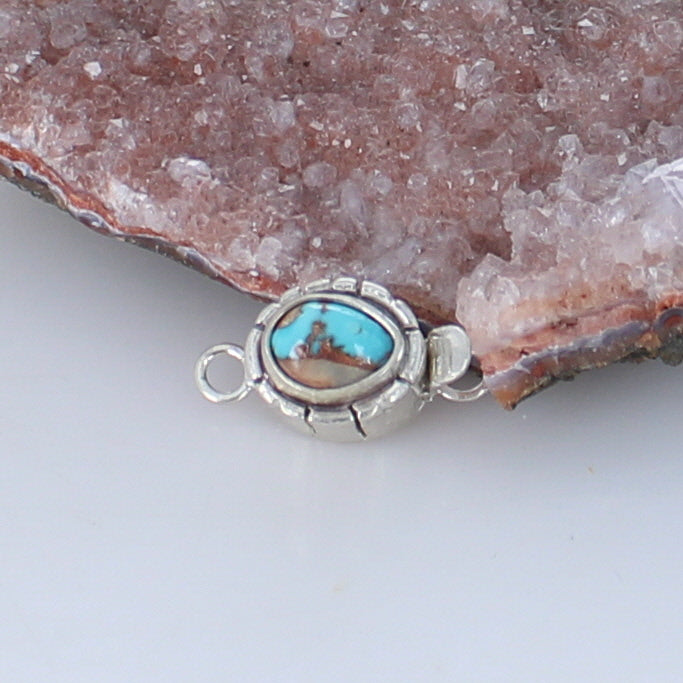 Pilot Mountain Turquoise Clasp Sterling 6x8mm Southwest Style #1 -NewWorldGems