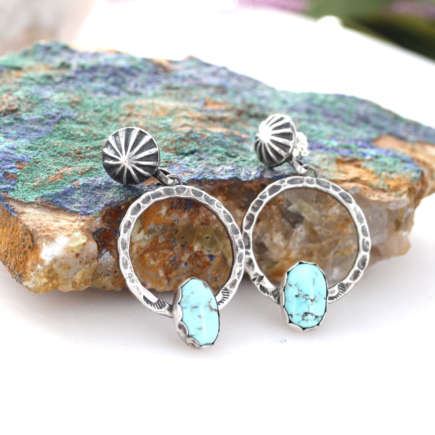 DRY CREEK TURQUOISE Earrings Southwest Rare American Turquoise Hoops
