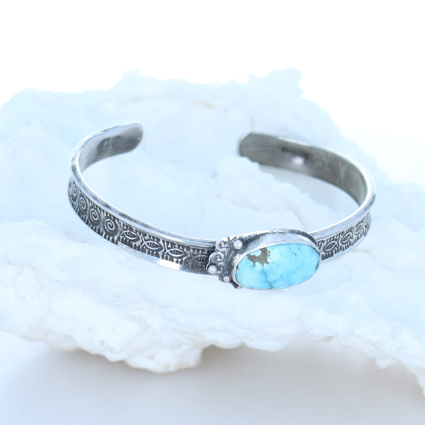 Rare Dry Creek Turquoise Bracelet Sterling Cuff Spiral Design