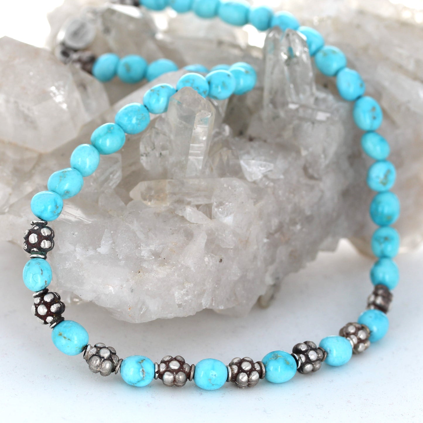 SONORAN ROSE Turquoise Beads Necklace Sterling Silver Exquisite Blue