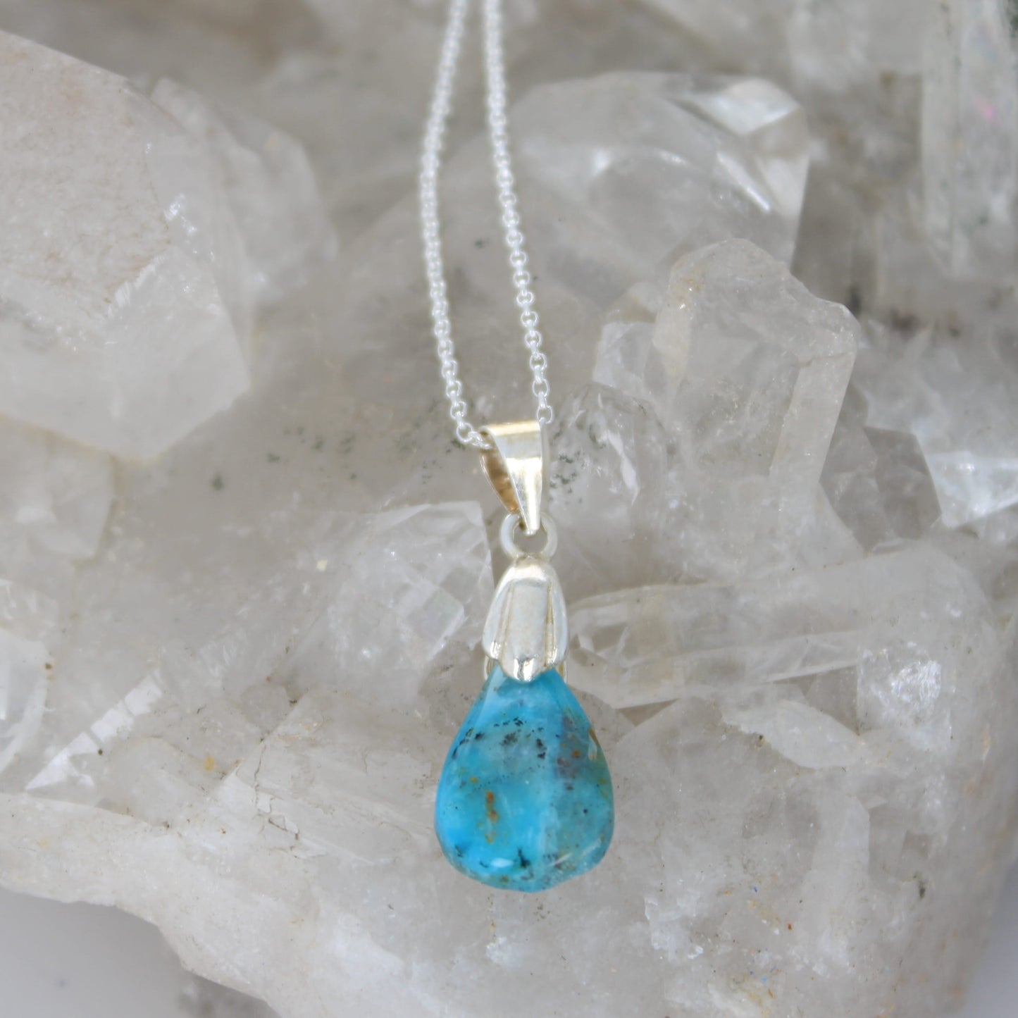 Vivid Blue GEM PERUVIAN OPAL Teardrop Necklace Pendant Sterling #2