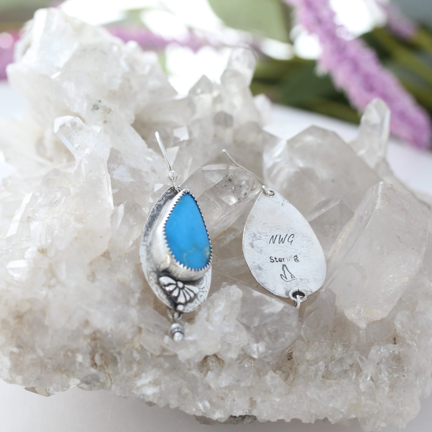 AAA BRILLIANT BLUE Ithaca Turquoise Sterling Earrings Large Teardrops NewWorldGems