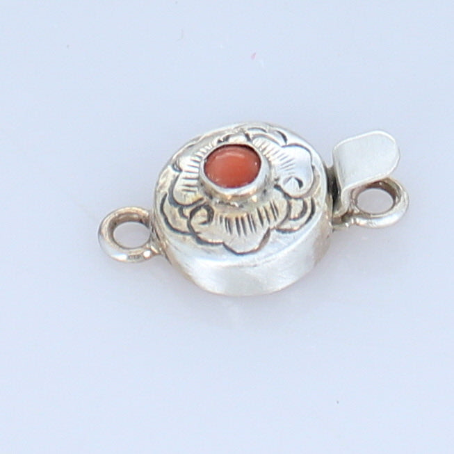 Salmon Coral Clasp Round Sterling Cloud Design -NewWorldGems